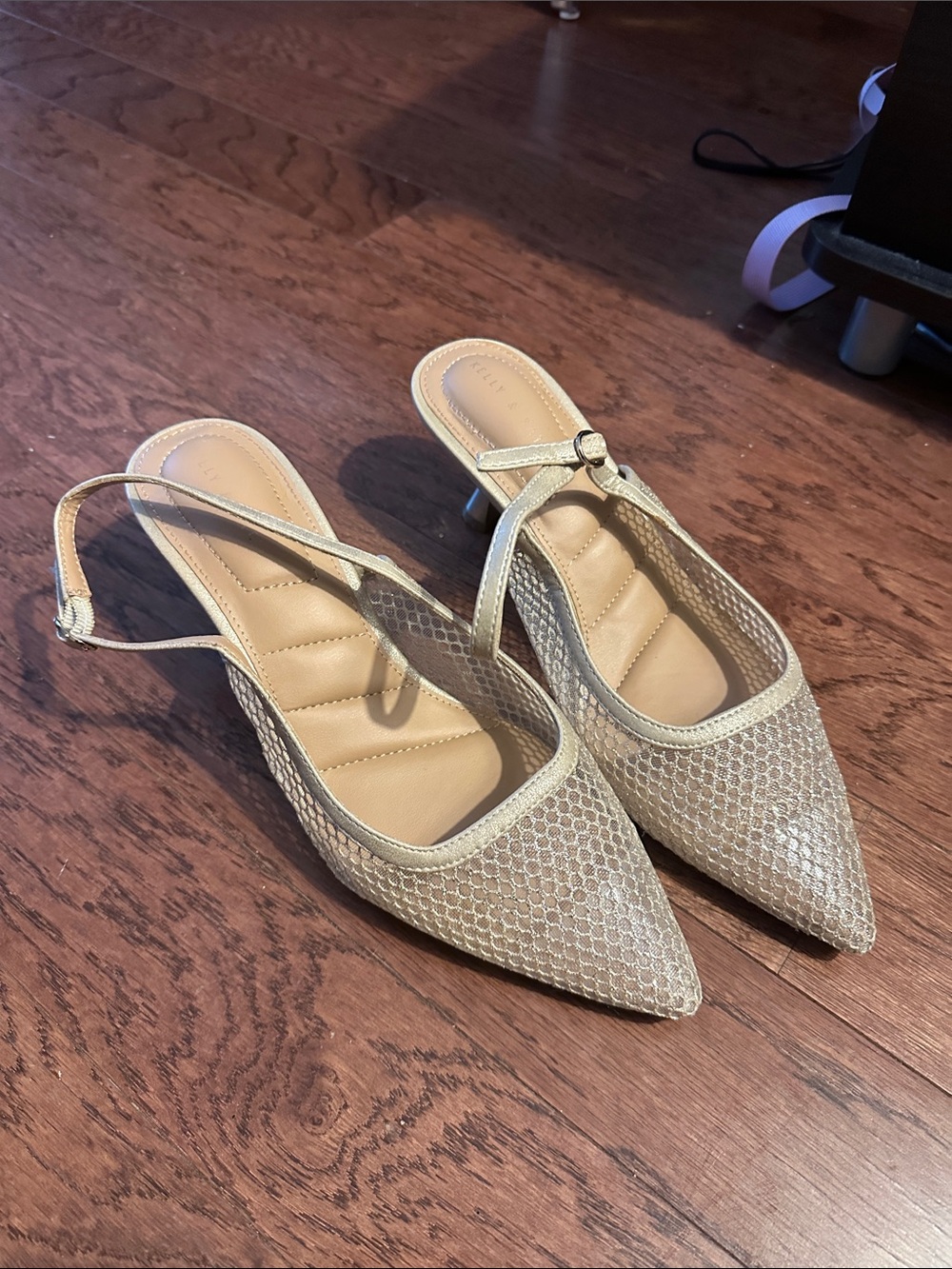 Kelly & Katie Metallic Beige Pointed Slingback Heels